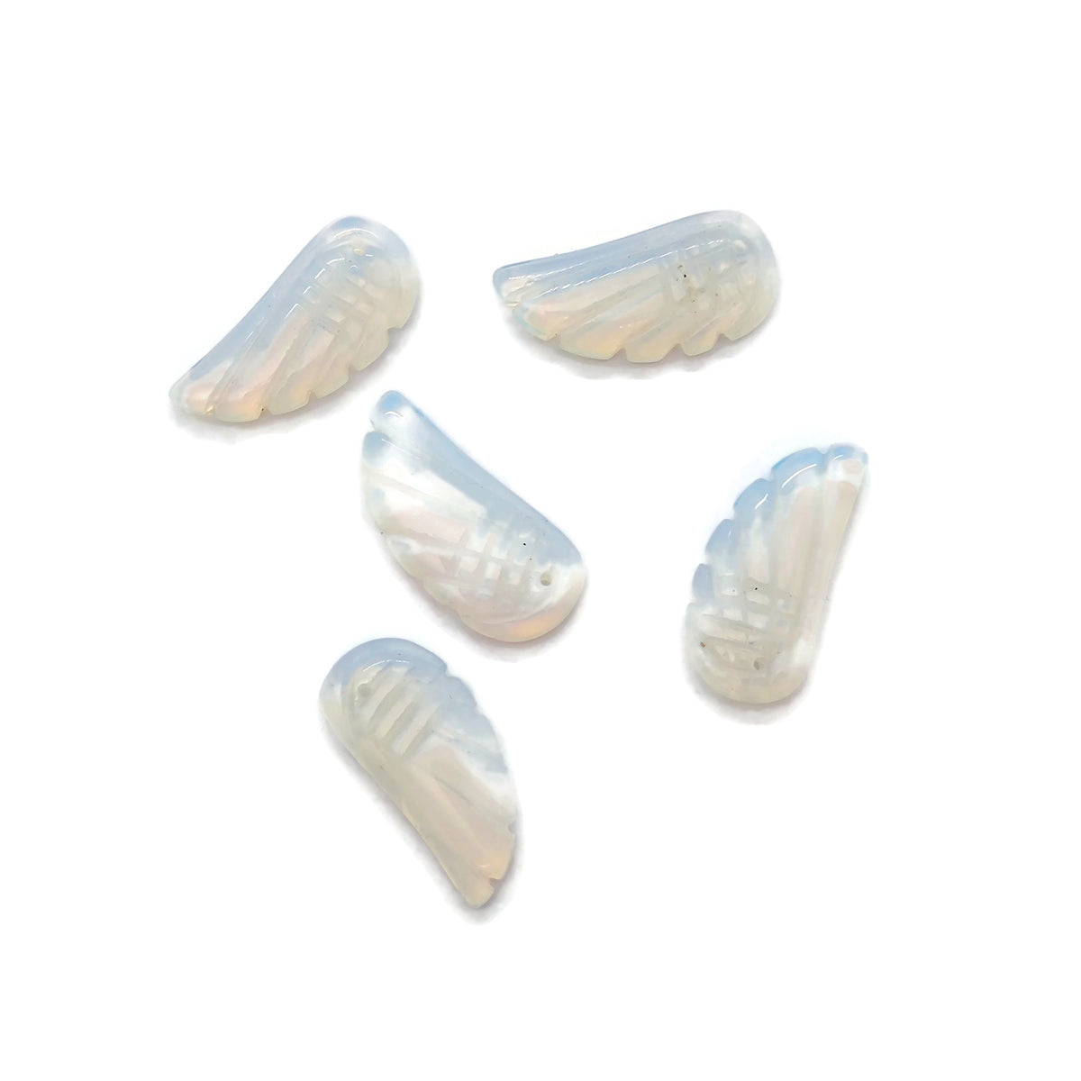 Opalite angel wing crystal pendant with hole charm, featuring a delicate angel wing design and polished gemstone finish.