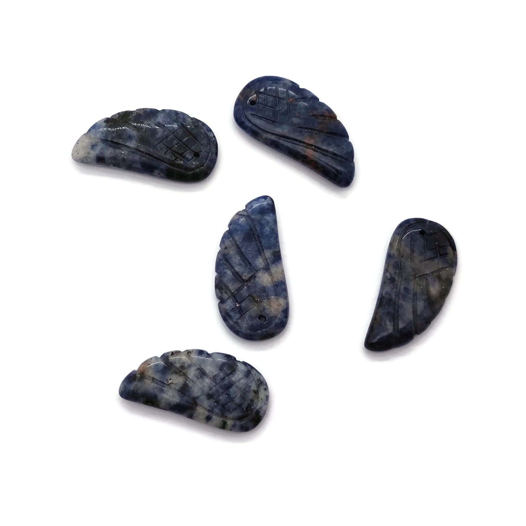 Sodalite angel wing crystal pendant with hole charm, featuring blue and white gemstone details from GemstoneGO.