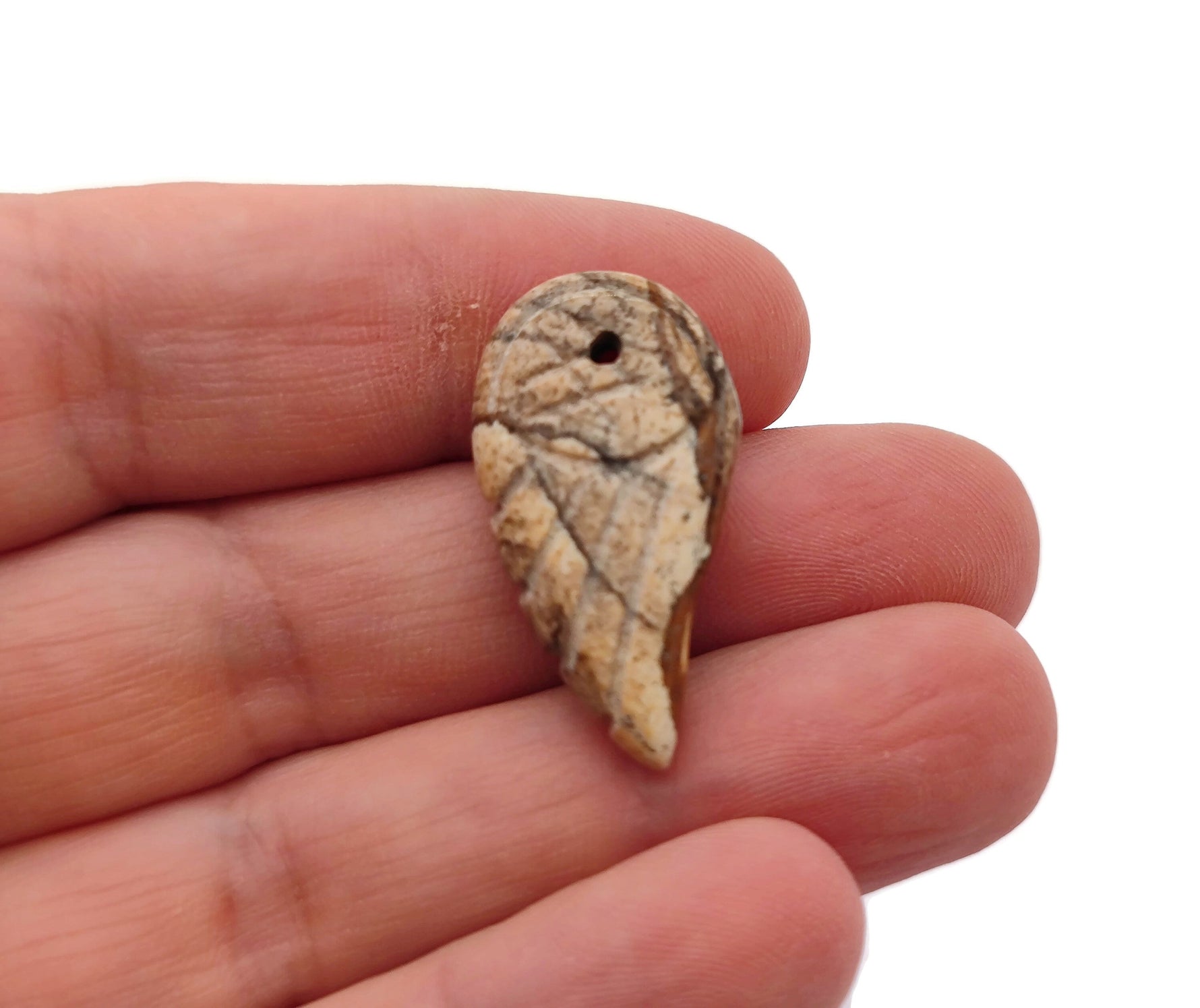 Picture Jasper angel wing crystal pendant with hole charm, featuring natural stone details and intricate wing design from GemstoneGO.
