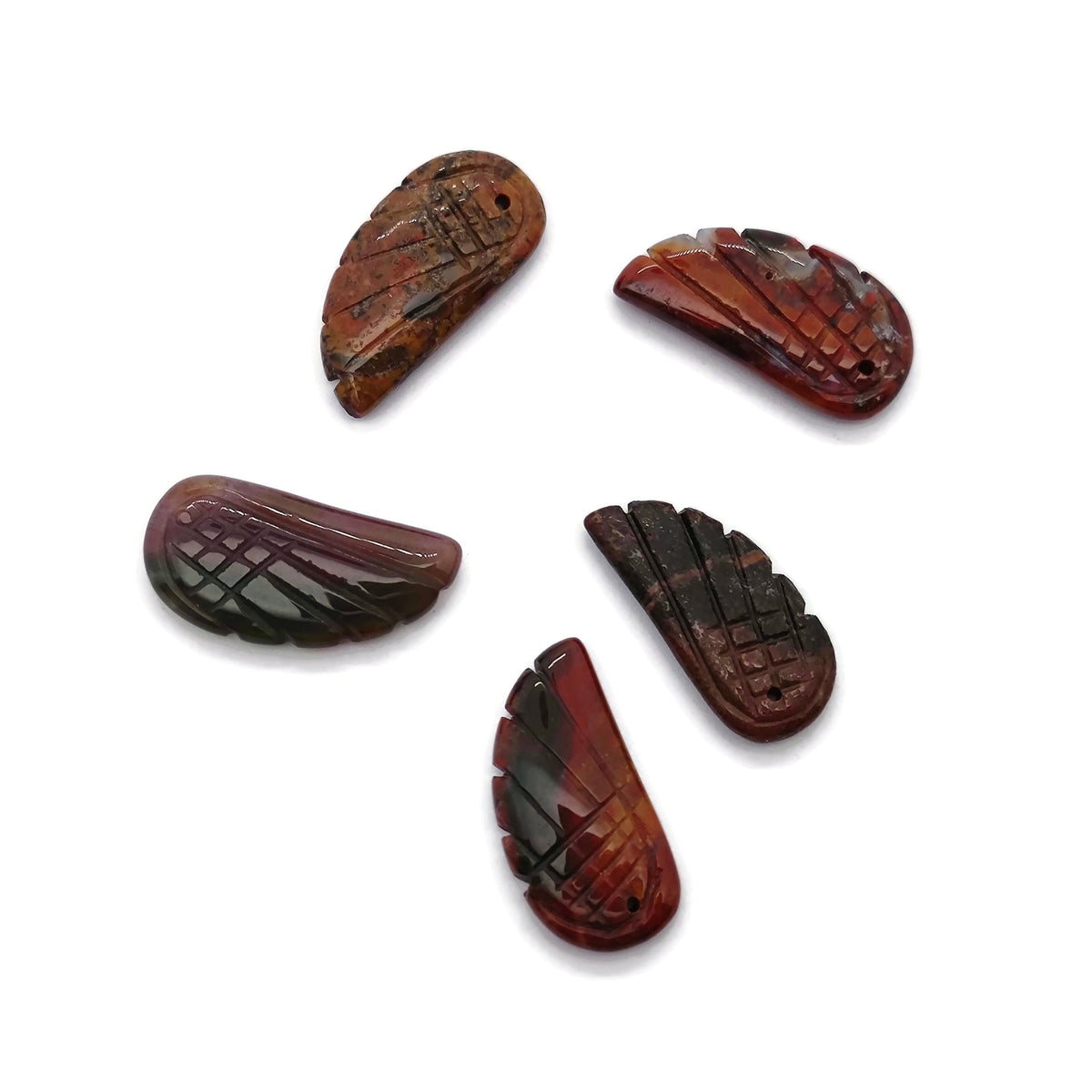 Indian Agate angel wing crystal pendant with hole charm, featuring detailed angel wing design in vibrant gemstone colors.