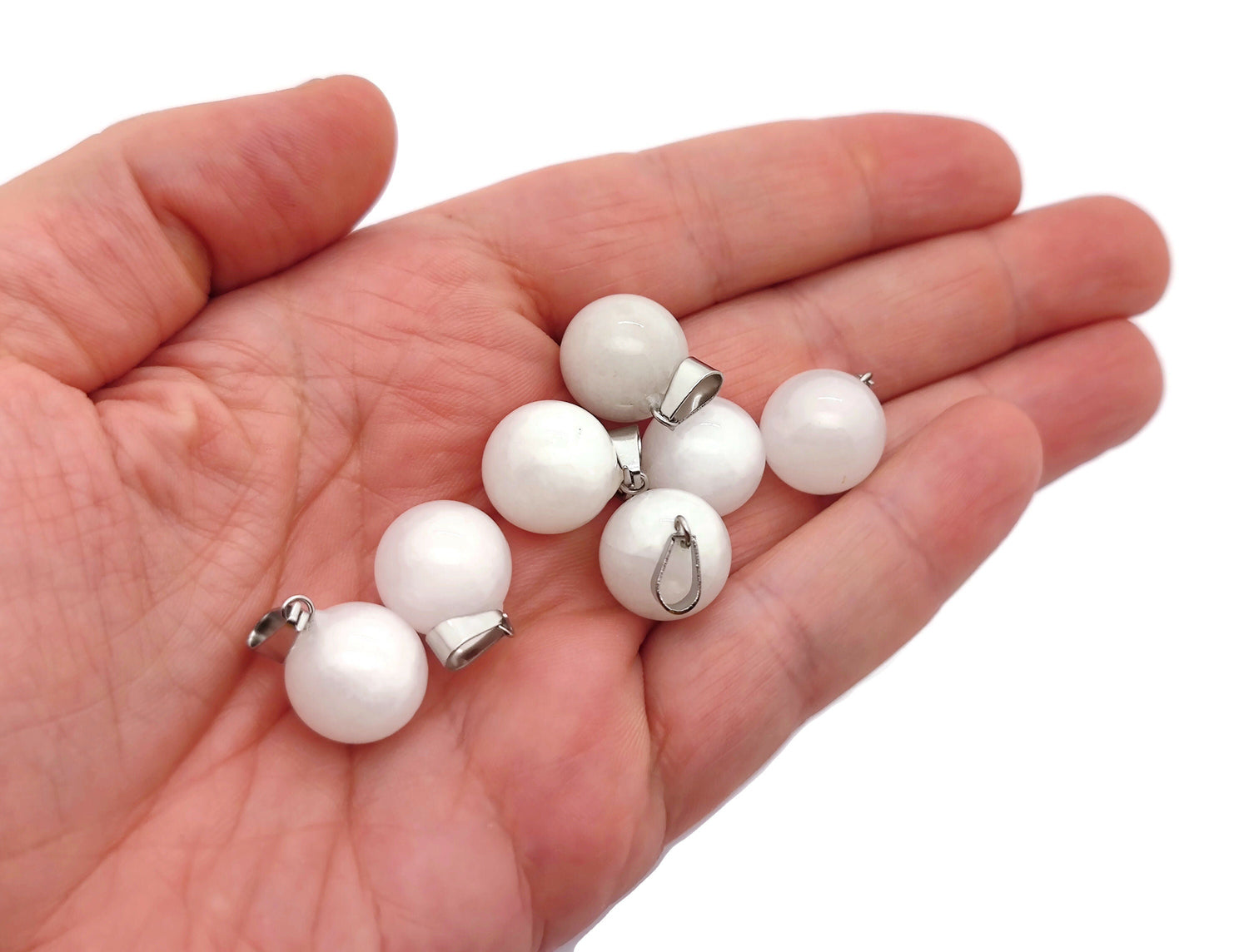 White Jade Ball Crystal Pendant - Crystal Round Ball Pendant - Jewelry Making - NC1289