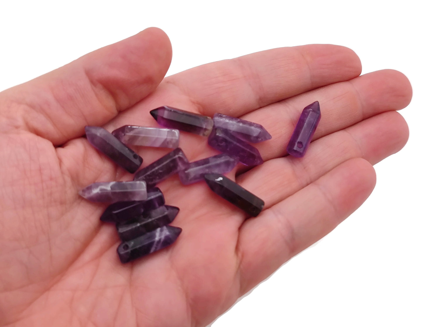 Pendentif en pointe de cristal d'améthyste percée - Pierre précieuse naturelle - Perle en forme de bâtonnet - Pierre de guérison - NC1301