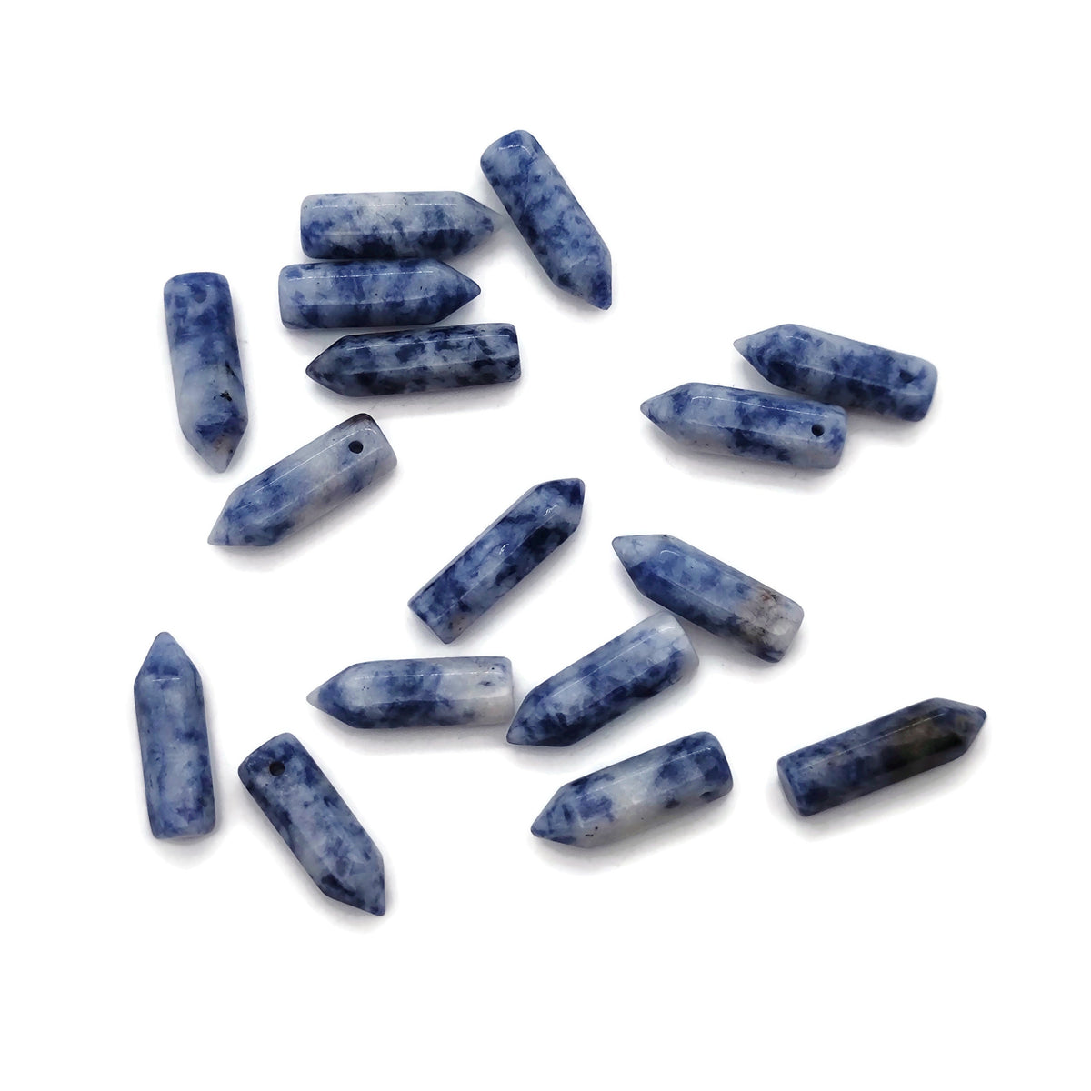 Blue Spot Jasper crystal pendant featuring a drilled point, showcasing vibrant blue spots and natural gemstone details.