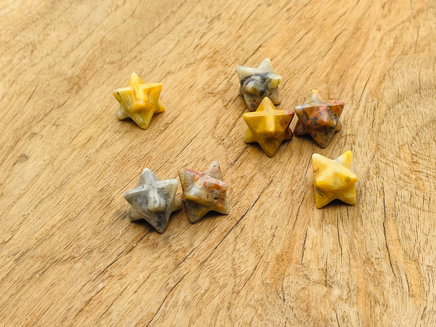 13mm Crazy Lace Agate Merkaba star crystal from GemstoneGO, featuring intricate lace patterns suitable for Reiki healing.