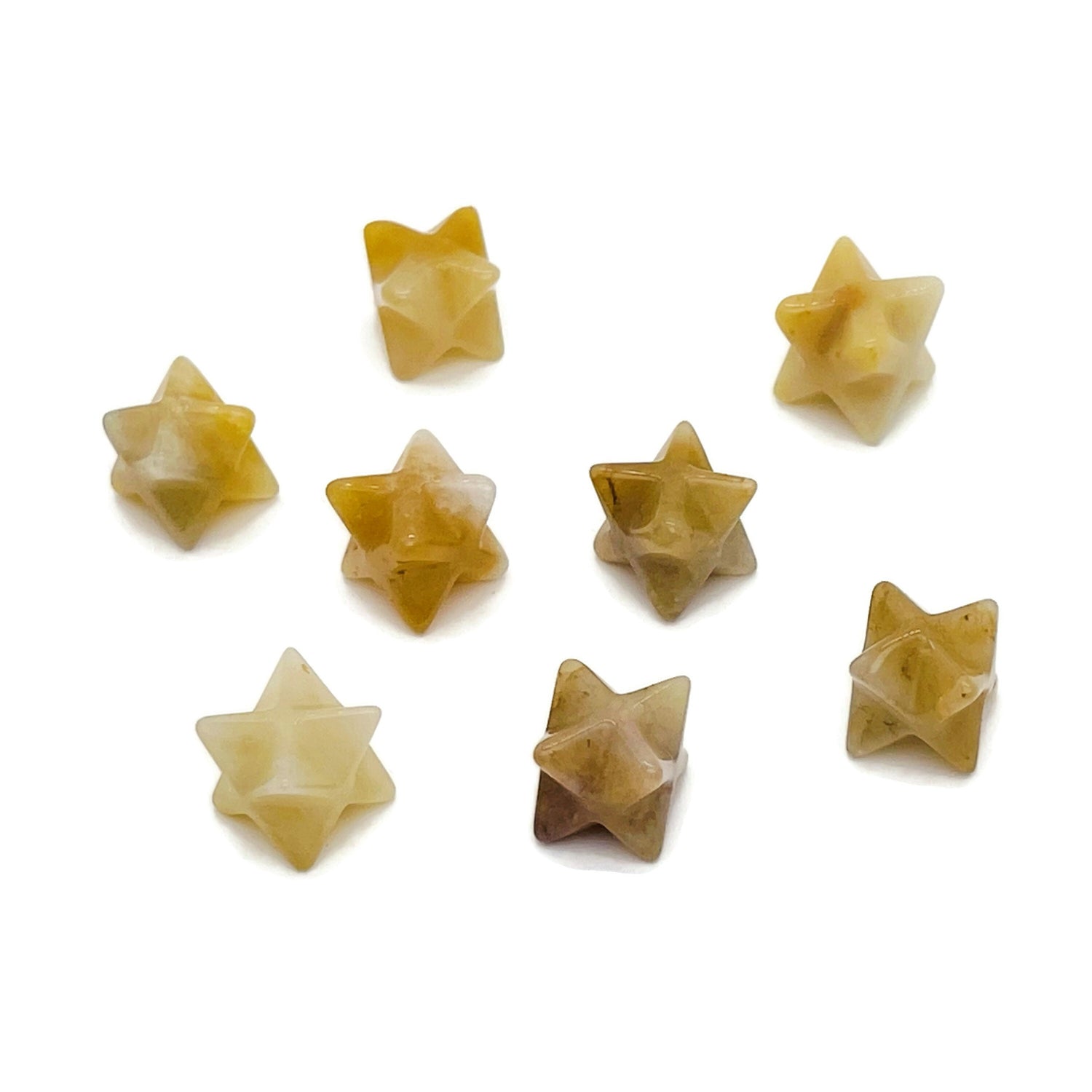 Yellow Jade Merkaba Star Crystal Carving - Crystal Reiki Healing - 13mm - ME1030