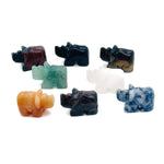 Handmade gemstone crystal rhino animal figure, carved 30mm, showcasing intricate details and vibrant mixed gemstone colors.