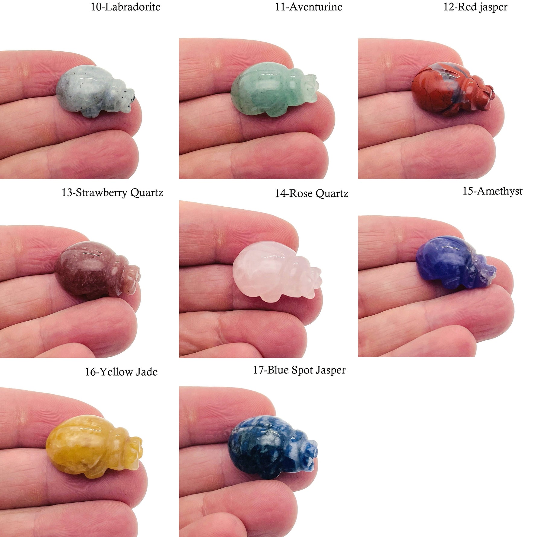 Handmade 30mm gemstone crystal ladybird animal figure with carved details, in a mix of colorful stones by GemstoneGO.
