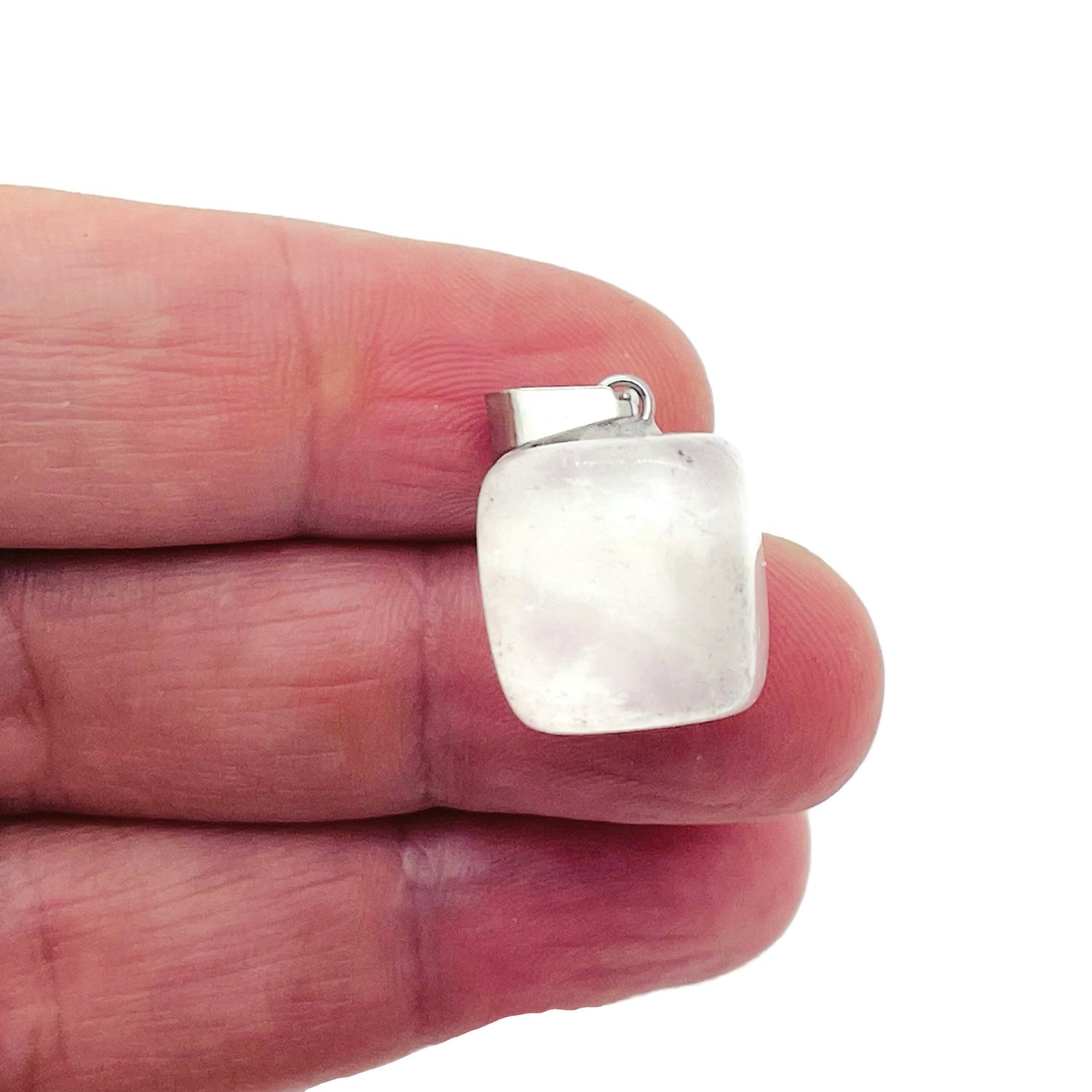 Clear Quartz tumbled gemstone pendant from GemstoneGO featuring a smooth, polished love stone for jewelry and healing.