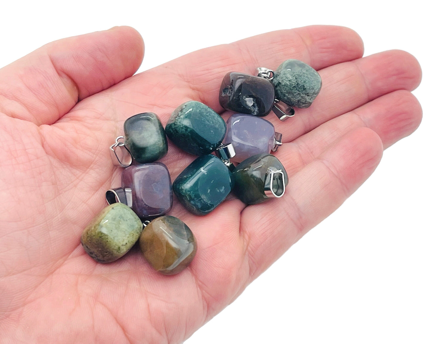 Pendentif en agate mousse roulée - Pendentif en cristal - Pendentif pierre d'amour - Pendentifs surprise - NC1036