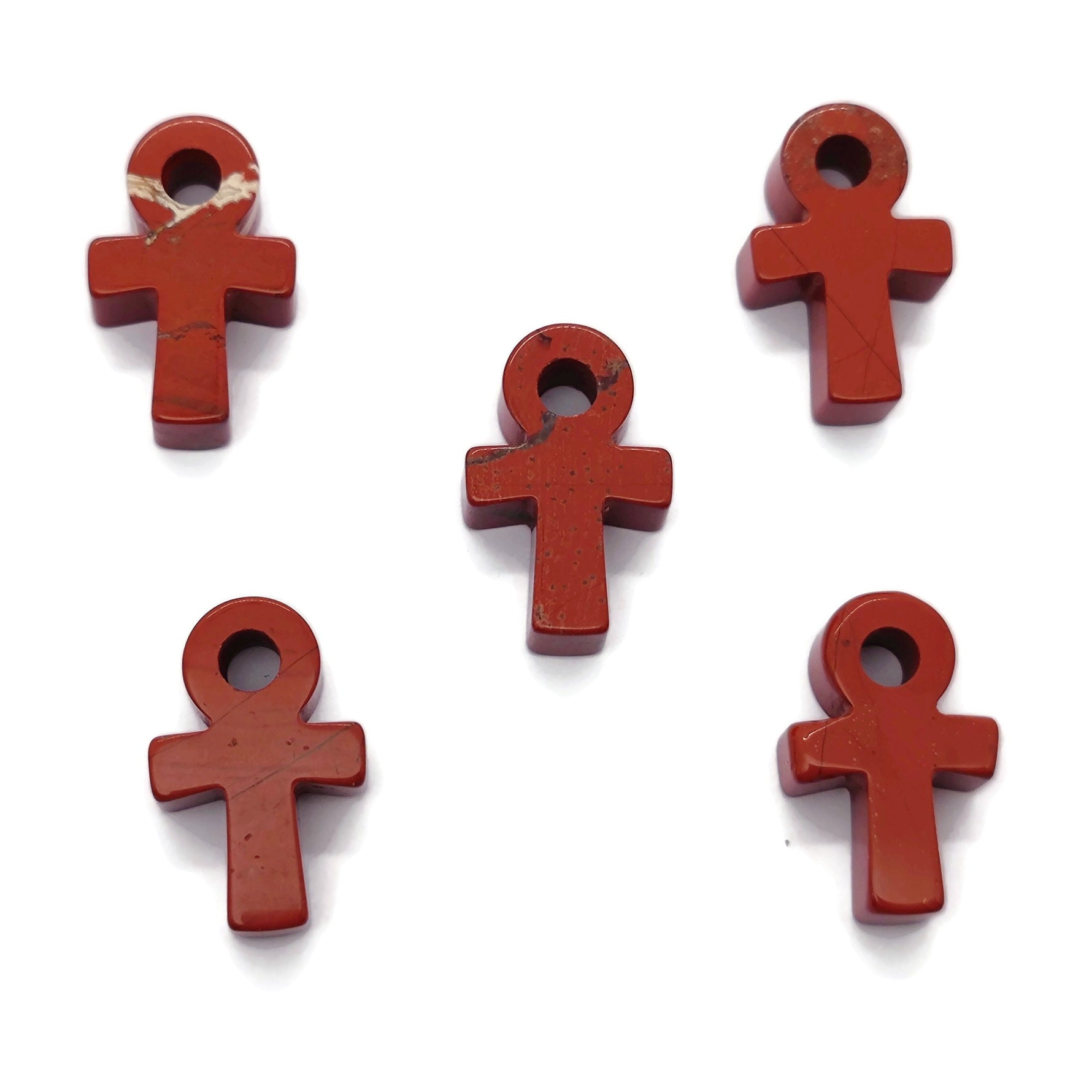 Red Jasper Anka crystal carving from GemstoneGO, 30mm gemstone Ankh symbol, polished red jasper with detailed carvings.