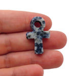 Blue Spot Jasper Anka crystal carving featuring gemstone ankhs, 30mm size, showcasing detailed craftsmanship and vibrant blue spots.