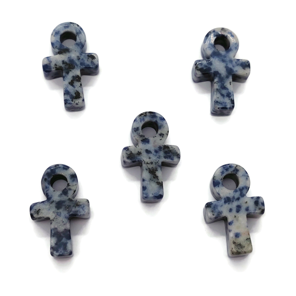 Blue Spot Jasper Anka crystal carving featuring gemstone ankhs, 30mm size, with detailed blue and brown gemstone patterns.