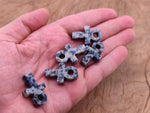 Blue Spot Jasper Anka crystal carving featuring gemstone ankhs, 30mm size, showcasing intricate natural stone details.