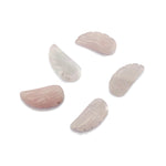 Rose quartz crystal angel wing pendant with carved angel wing design, featuring a hole for jewelry, from GemstoneGO.