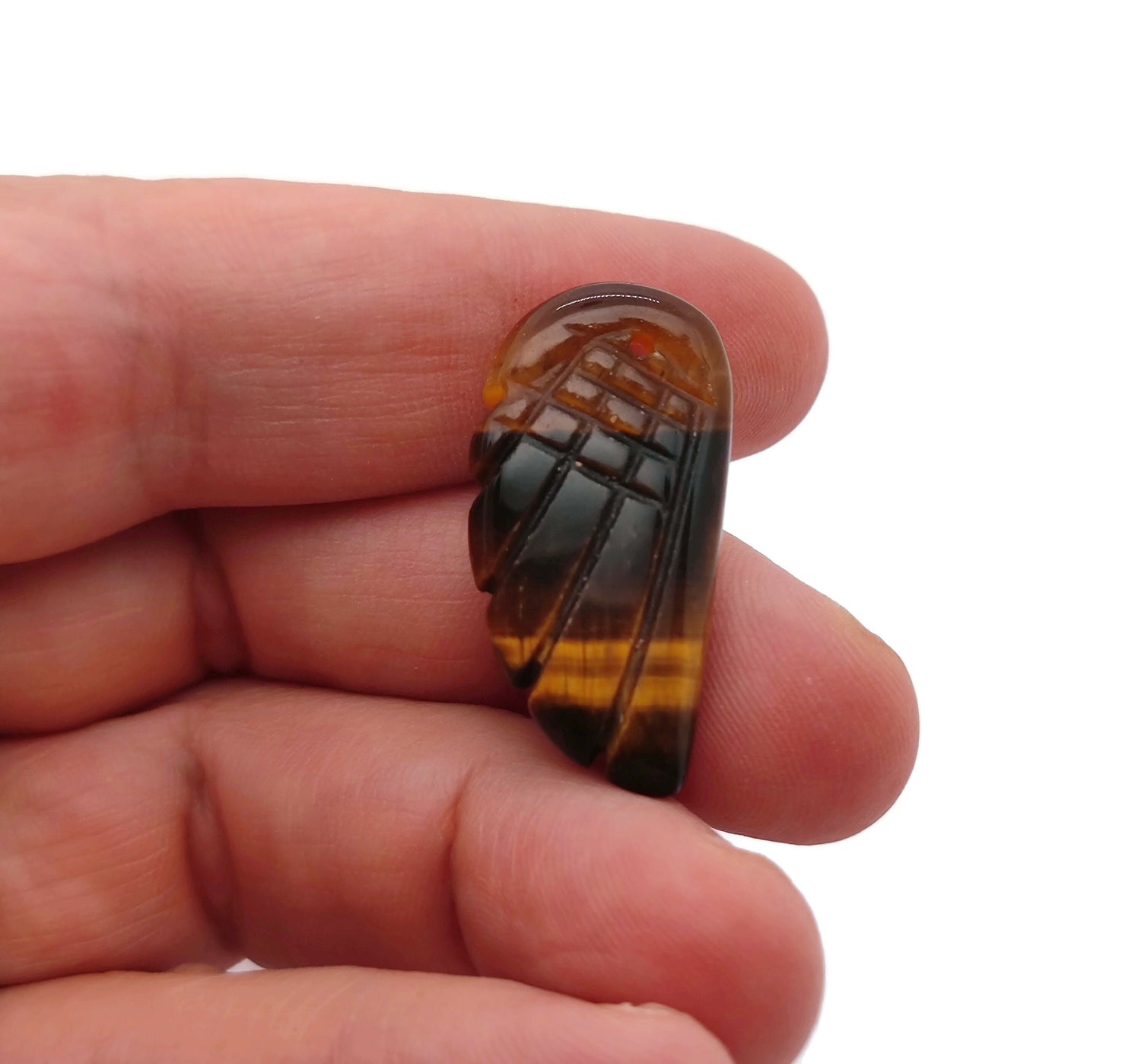 Tiger Eye angel wing crystal pendant with hole charm, featuring polished gemstone wings and detailed craftsmanship by GemstoneGO.