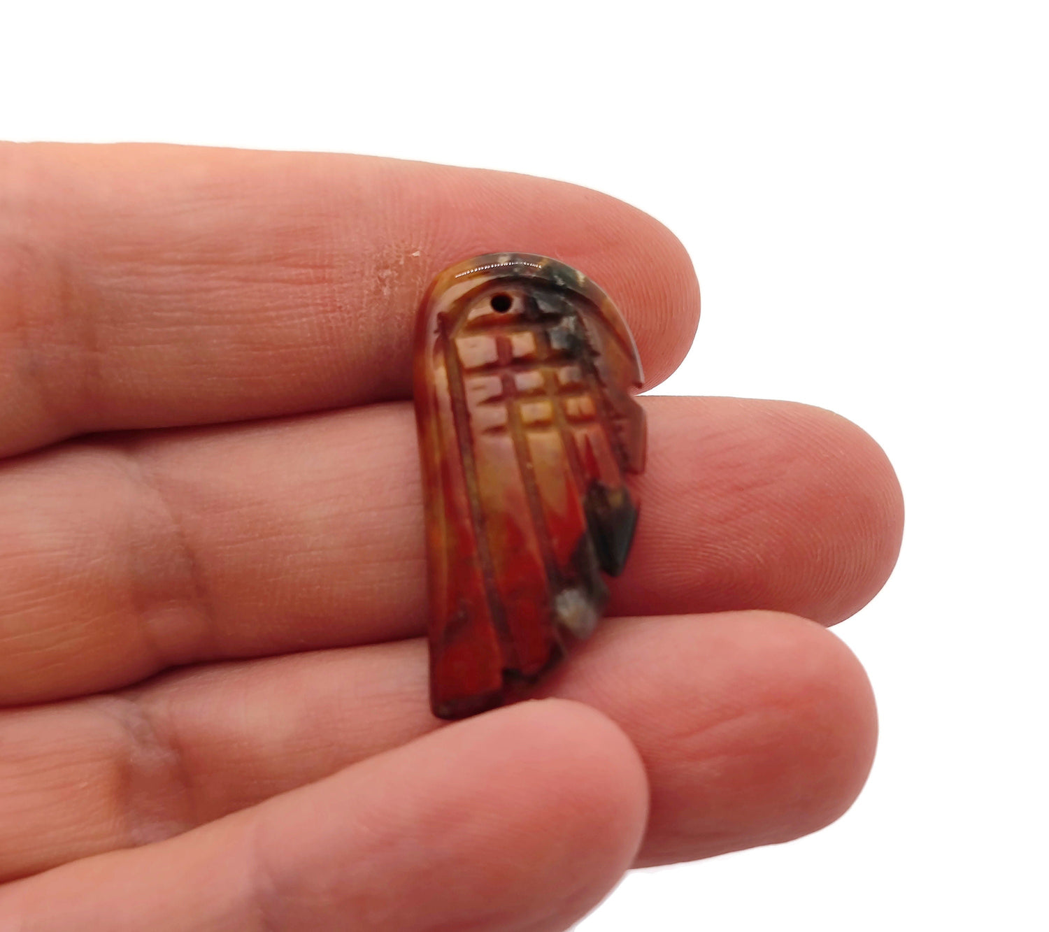 Indian Agate Angel Wing crystal pendant with hole charm, featuring detailed angel wing design from GemstoneGO.