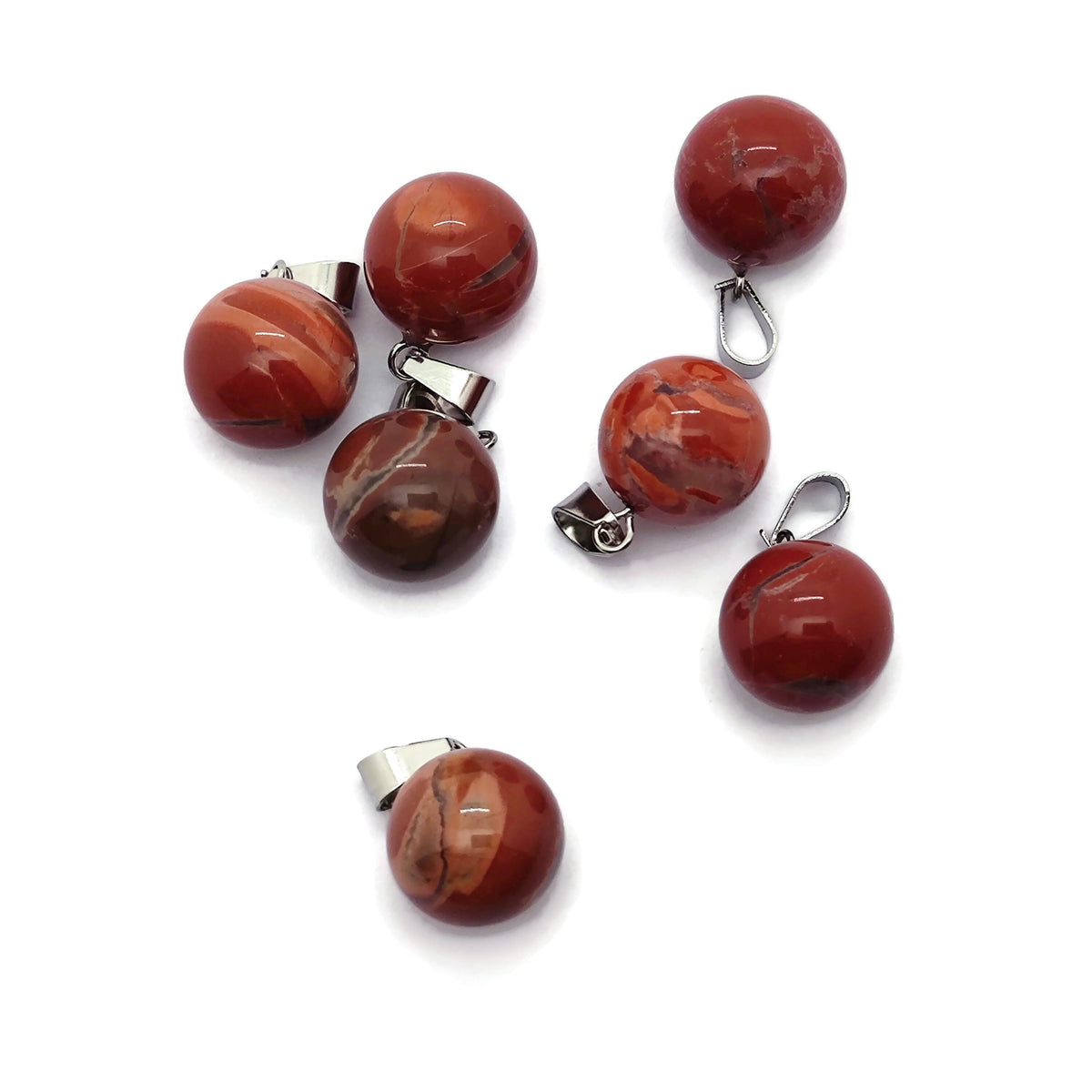 Red Jasper ball crystal pendant with smooth round shape, suitable for jewelry making, from GemstoneGO.