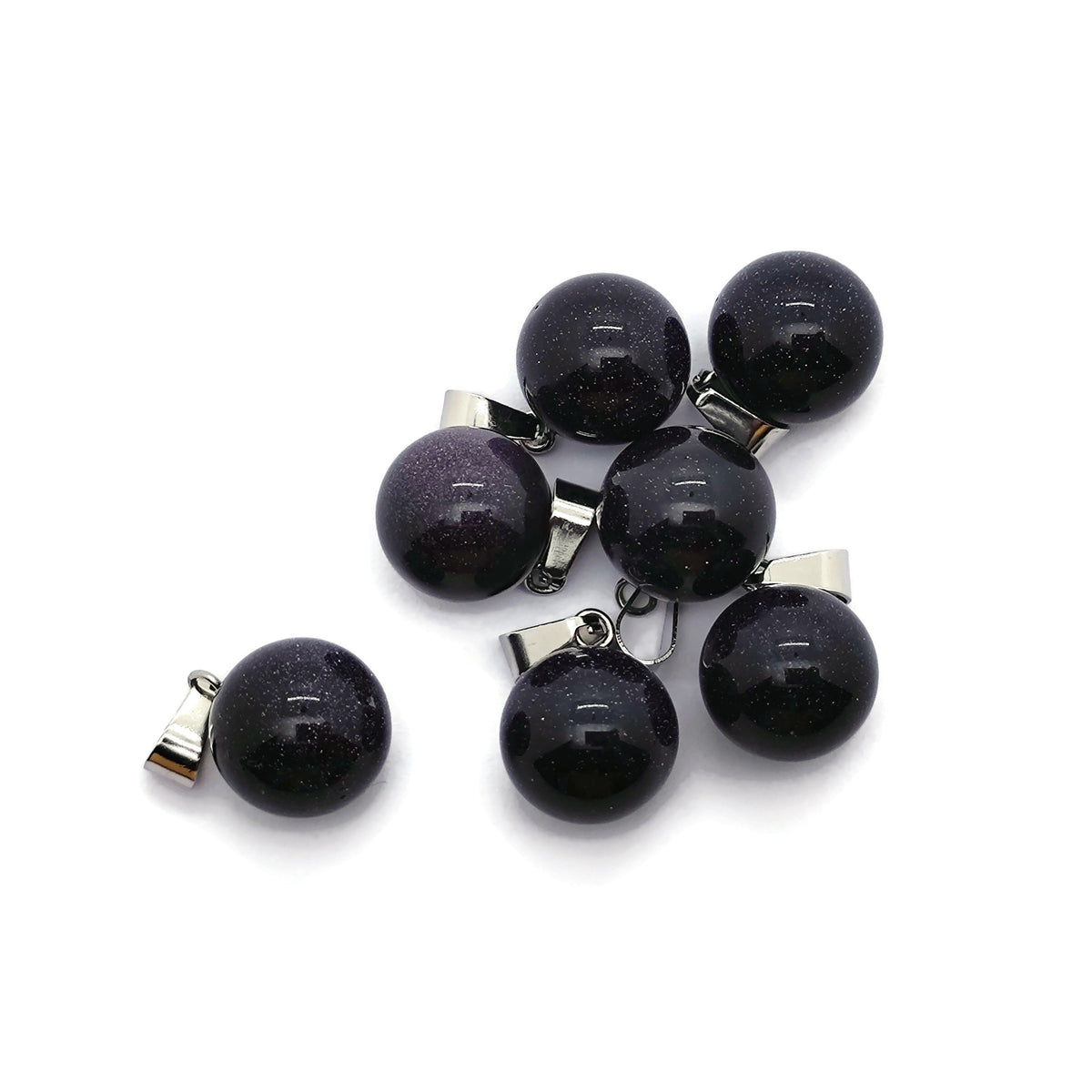 Blue goldstone round crystal pendant with a polished ball design, ideal for jewelry making by GemstoneGO.