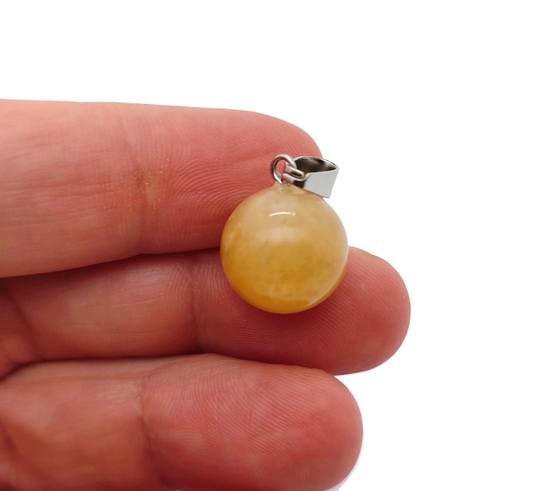 Yellow jade ball crystal pendant with gemstone design for jewelry making, featuring a smooth round shape and vibrant yellow color.