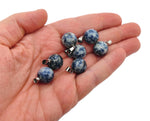 Blue Spot Jasper ball crystal pendant, round gemstone jewelry making accessory with natural blue and white spots.