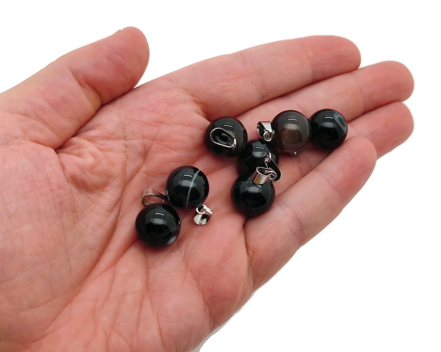 Black Agate Ball Crystal Pendant - Crystal Round Ball Pendant - Jewelry Making - NC1294