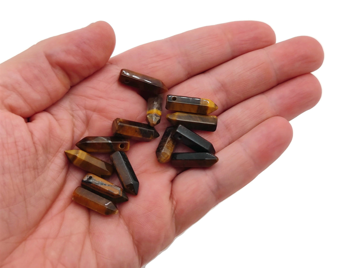 Tiger Eye crystal pendant with drilled point, natural gemstone with polished surface, from GemstoneGO.
