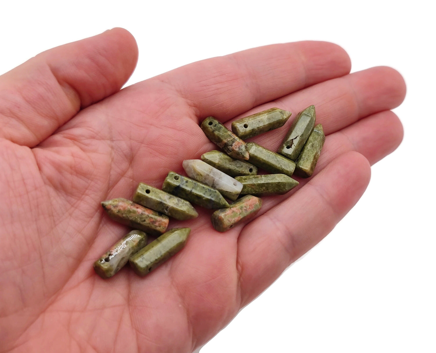 Pendentif en cristal d'unakite percé - Pointe de cristal percée - Pierre précieuse naturelle - Perle en forme de bâtonnet - Pierre de guérison - NC1312