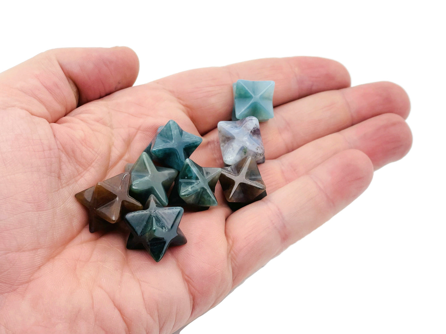 Moss Agate Merkaba Star Crystal - Reiki Healing - 13mm - ME1021