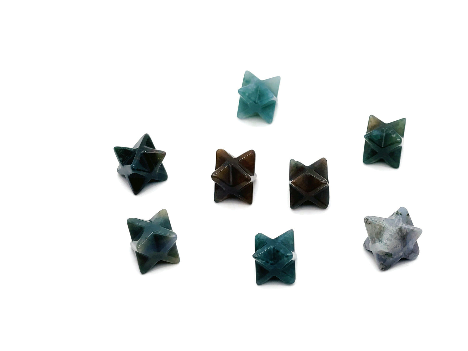 Moss Agate Merkaba Star Crystal - Reiki Healing - 13mm - ME1021