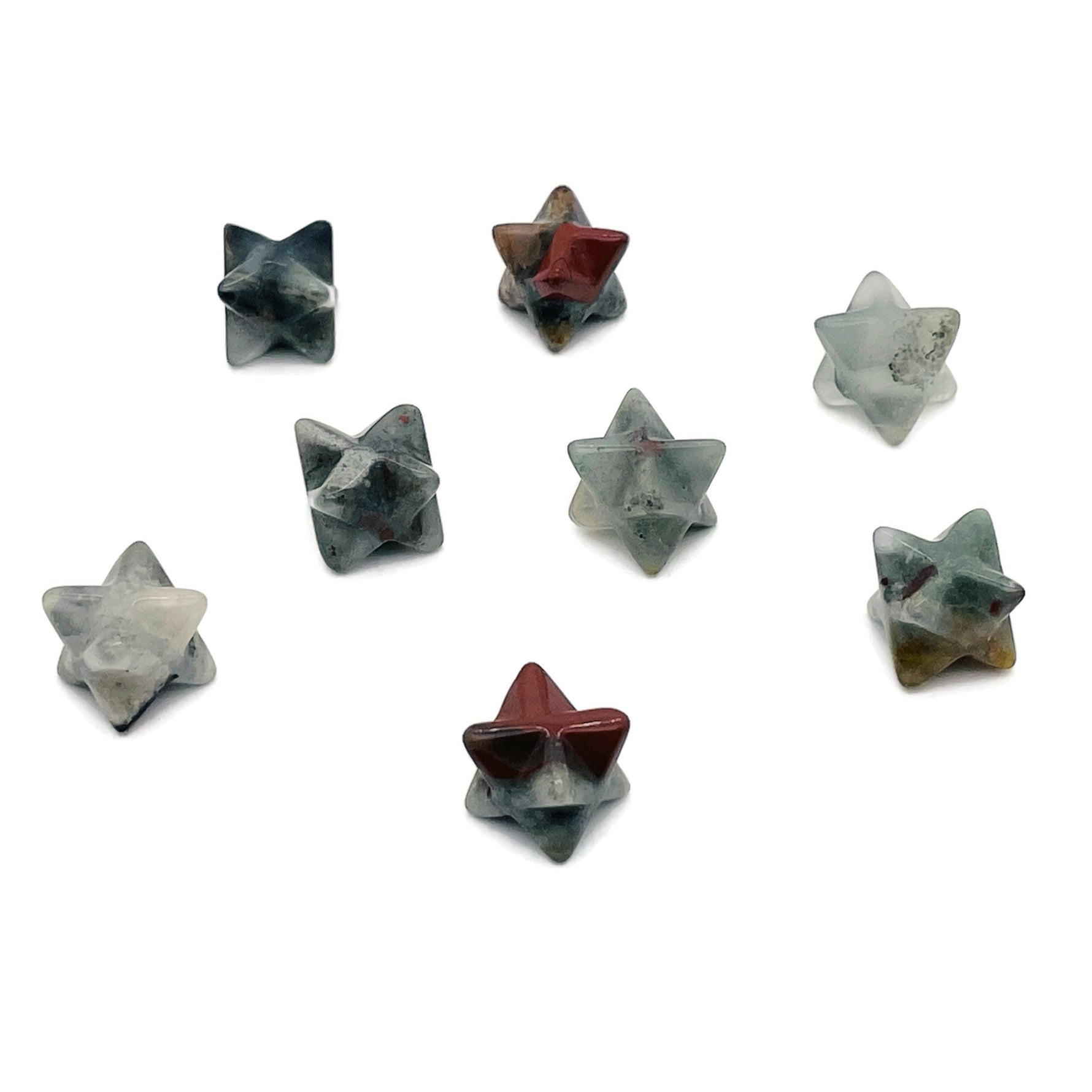 13mm African Bloodstone Merkaba star crystal from GemstoneGO, showcasing a vibrant bloodstone gemstone with intricate star shape.