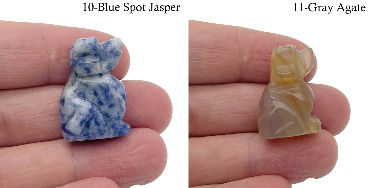 Handmade carved crystal dog animal figure, 30mm, in assorted colors, by GemstoneGO, displaying intricate craftsmanship and natural gemstone details.