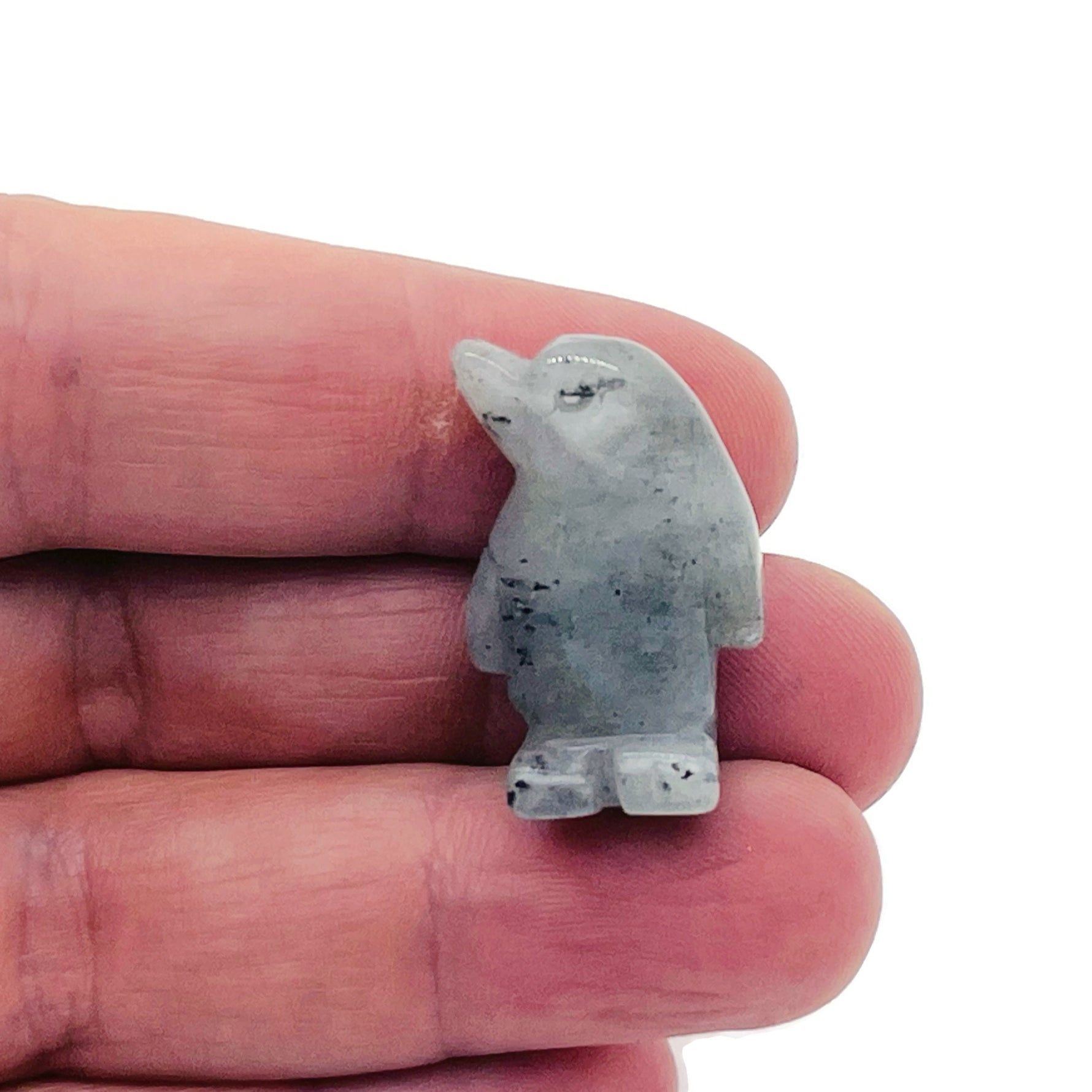 Handmade gemstone crystal penguin animal figure, carved, 30mm, featuring a mix of colorful stones from GemstoneGO.