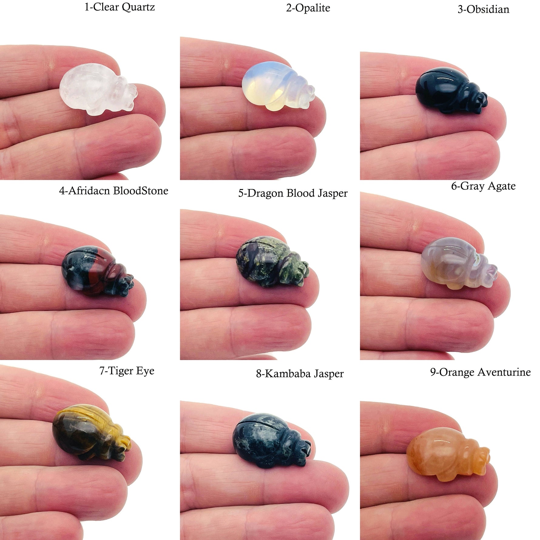 Handmade carved Crystal Ladybird animal figure, 30mm, with colorful gemstone details, by GemstoneGO.