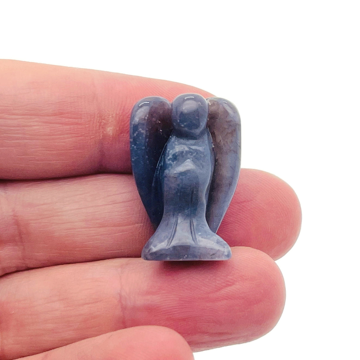 Handmade gemstone crystal angel animal figure, carved 30mm, with a mix of colorful stones, displayed on a neutral background.