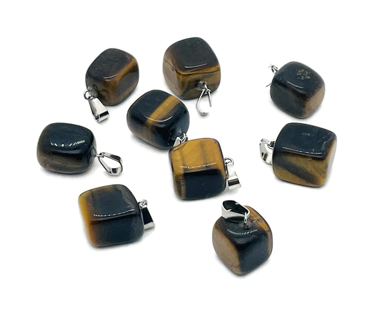 Tiger Eye tumbled gemstone pendant from GemstoneGO featuring a smooth, polished stone with warm golden-brown hues.