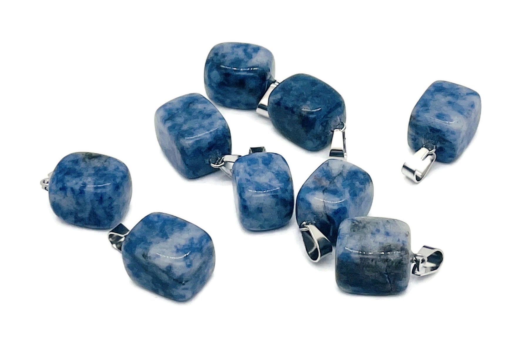 Blue Spot Jasper tumbled gemstone pendant from GemstoneGO, showcasing a polished crystal pendant with vibrant blue spots.