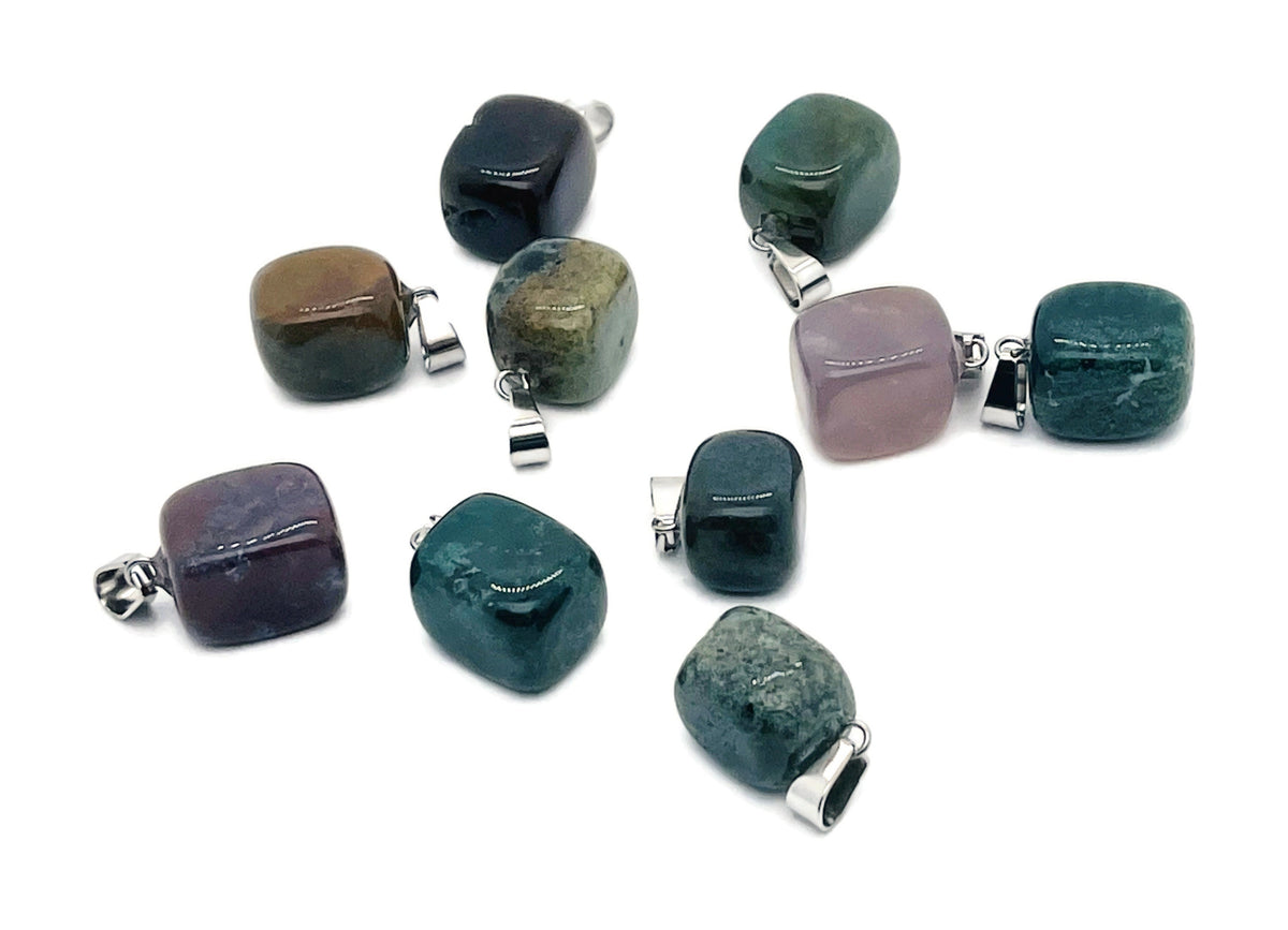 Tumbled gemstone pendant featuring a crystal love stone from GemstoneGO, set in a natural, polished finish.