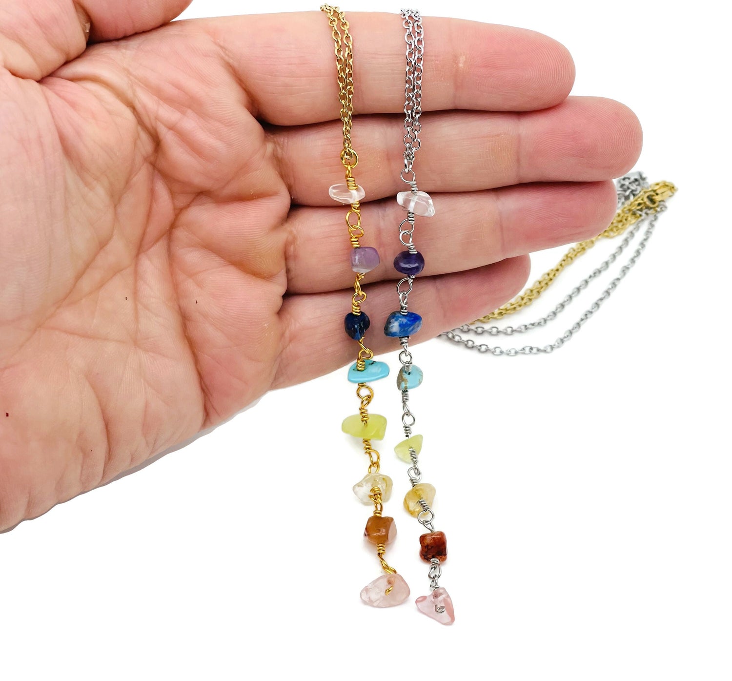7 Chakra Crystal Necklace - Silver & Gold