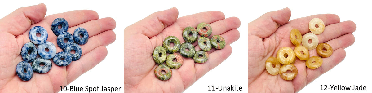 Crystal Donut Pi Stone by GemstoneGO, 20mm mixed crystal donut with lucky safety charm and vibrant colors.