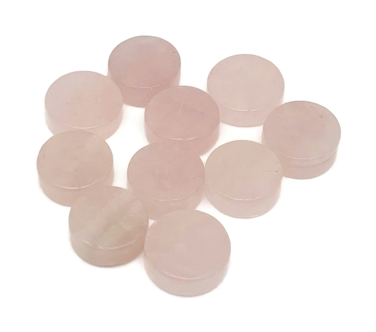 Round rose quartz flat gemstone slab from GemstoneGO, showcasing soft pink crystal with smooth polished surface.