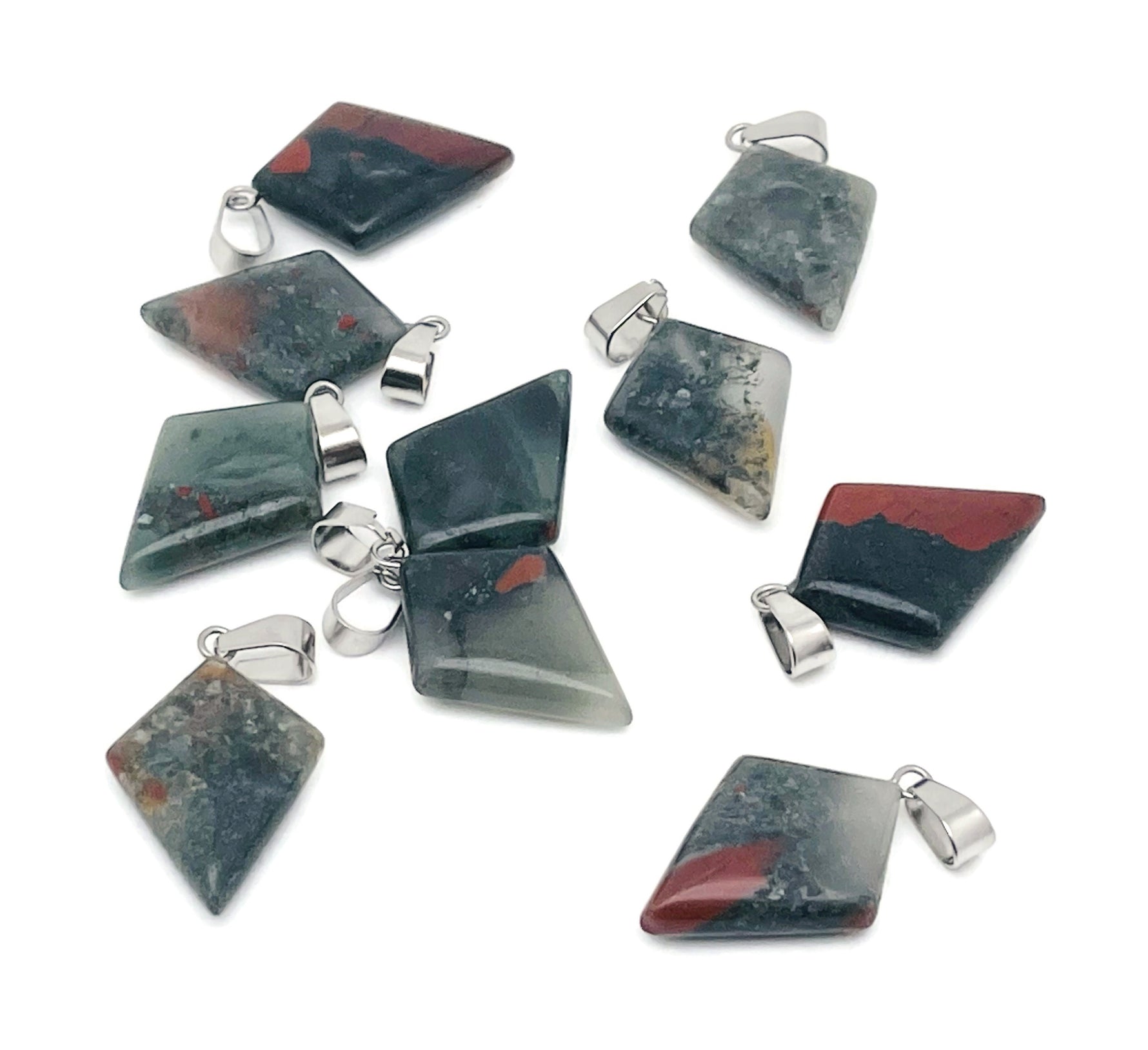 African Bloodstone triangle gemstone pendant featuring a geometric design, crafted by GemstoneGO.