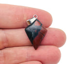 African Bloodstone triangle gemstone pendant featuring a geometric design, showcasing deep green stone with red flecks.