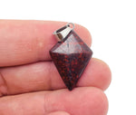 Chicken Bloodstone Jasper triangle pendant featuring a geometric gemstone design, showcasing rich red and green hues.