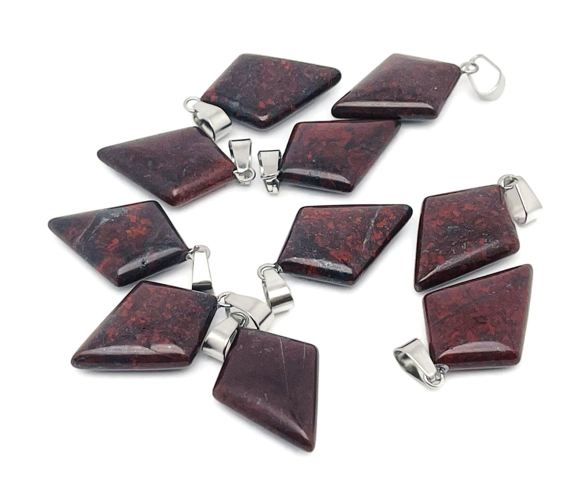 Chicken Bloodstone Jasper triangle gemstone pendant with geometric design, featuring rich red and green hues, by GemstoneGO.