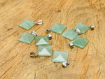 Aventurine pyramid gemstone pendant from GemstoneGO, featuring a natural green aventurine stone with a pyramid shape, on a jewelry chain.