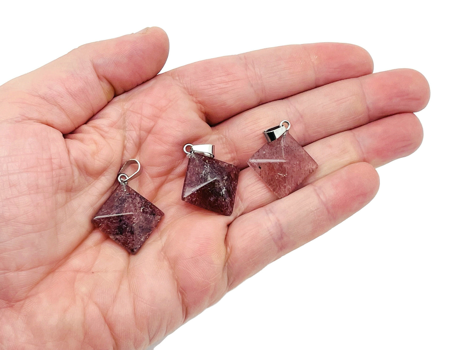 Strawberry Quartz Pyramid Gemstone Pendant - Natural Gemstone Jewelry - NC1372