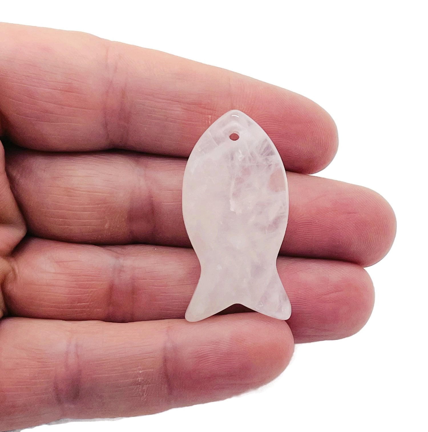 Rose Quartz Fish Carving Gemstone Pendant - Reiki Healing Bulk Polished - NC1378