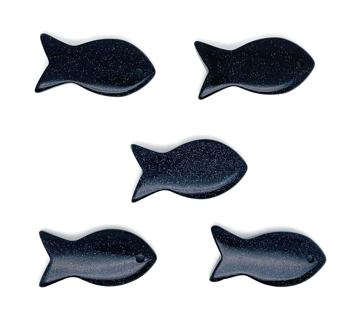 Blue Goldstone fish-shaped pendant with Pisces zodiac hole crystal, featuring vibrant blue and gold tones, gemstone jewelry by GemstoneGO.
