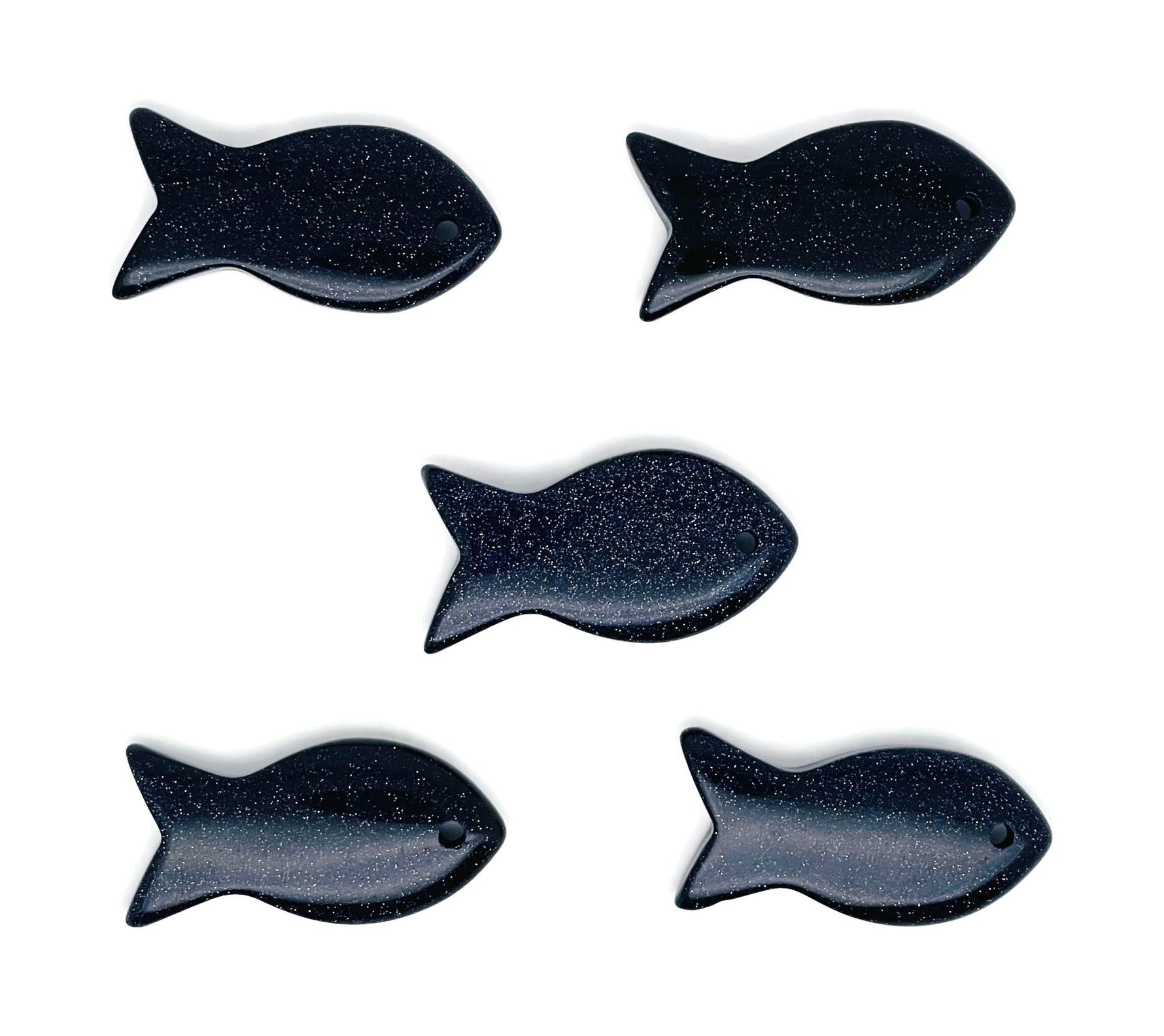 Blue Goldstone fish-shaped pendant with Pisces zodiac hole crystal, featuring vibrant blue and gold tones, gemstone jewelry by GemstoneGO.