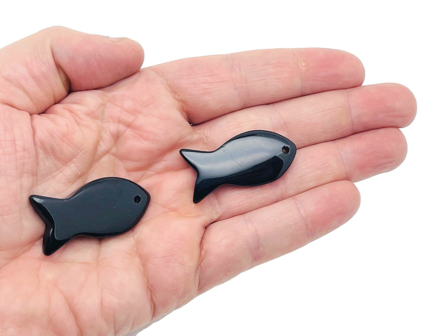Obsidian Fish Gemstone Pendant - Pisces Zodiac Hole Crystal - NC1390